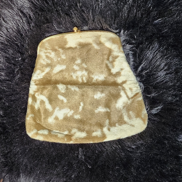 Vintage Ingber Foldover Clutch Purse with Gold Tone Kiss Lock Faux Fur/Wool like - Picture 2 of 14